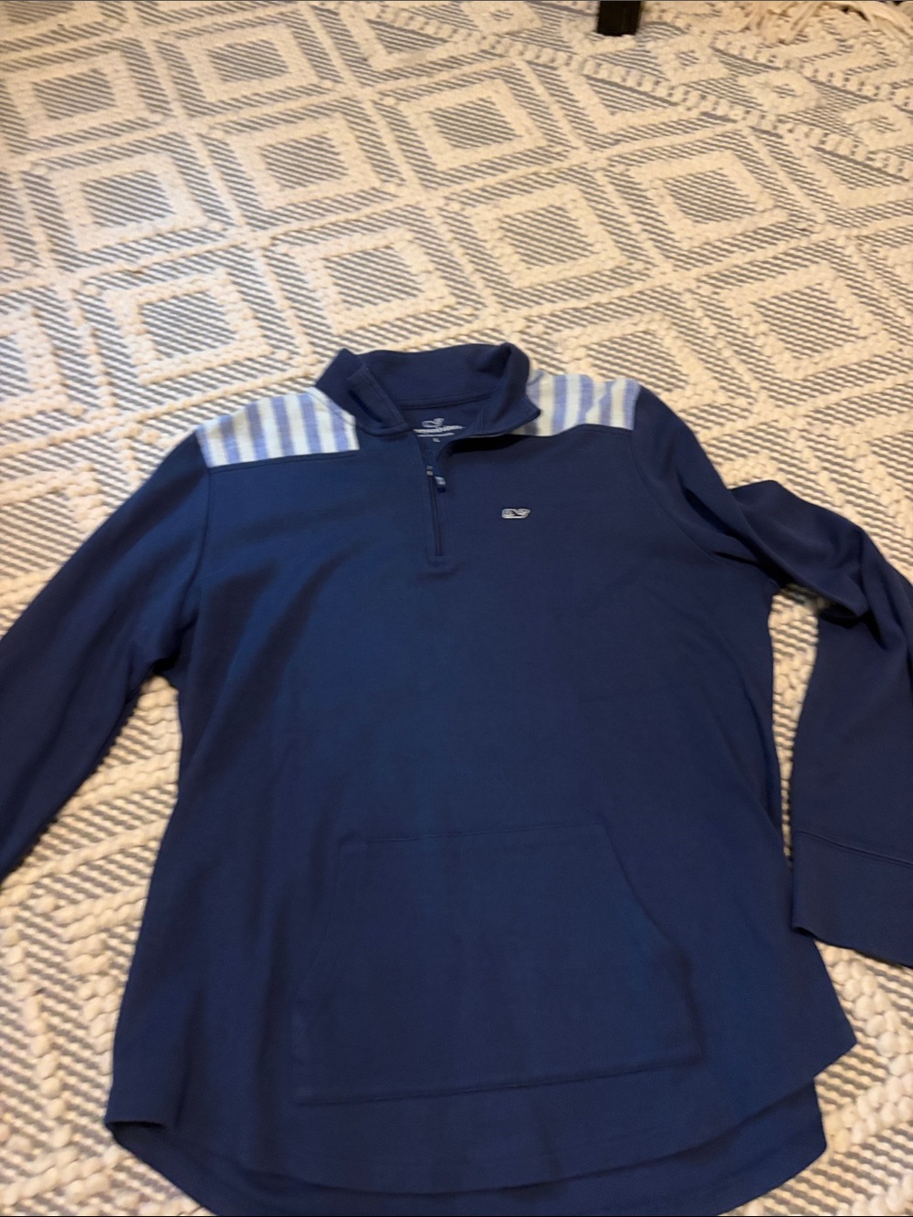 Vineyard Vines Navy Quarter-Zip Pullover with Light Blue & White Stripes
